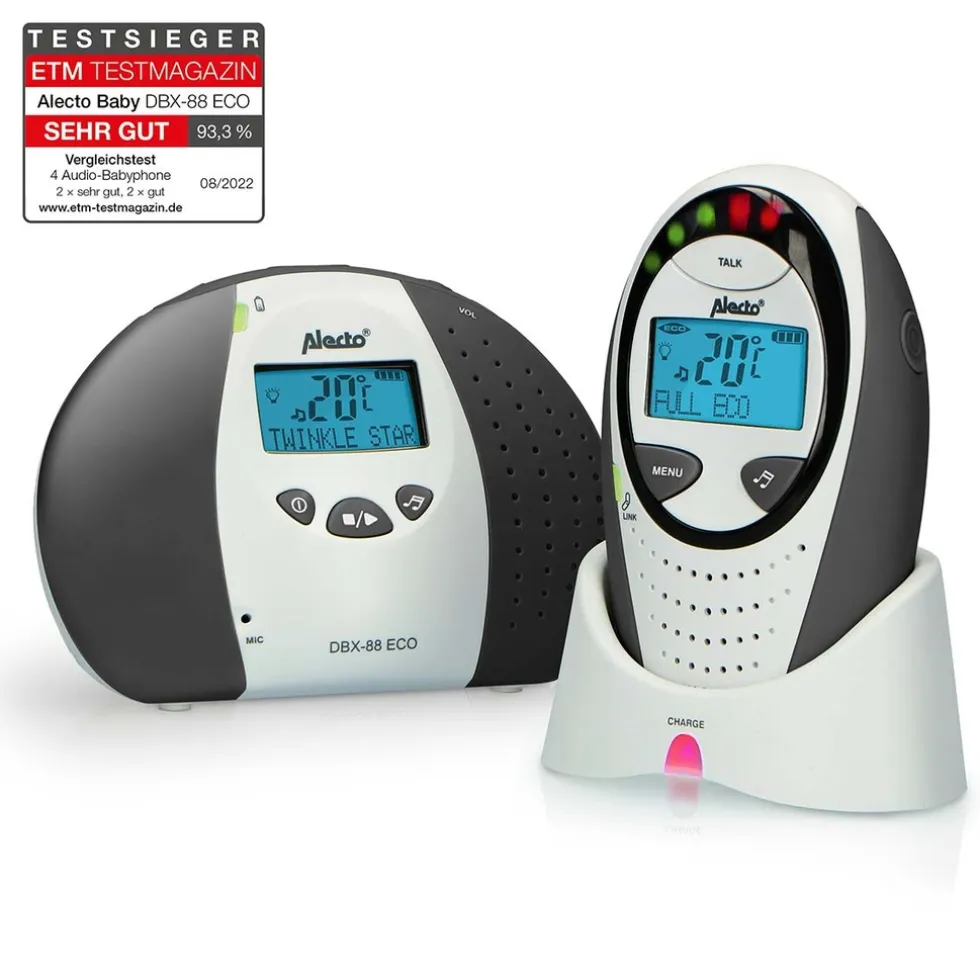 Alecto DBX-88 LIMITED - Full Eco DECT babyfoon met display, wit/antraciet