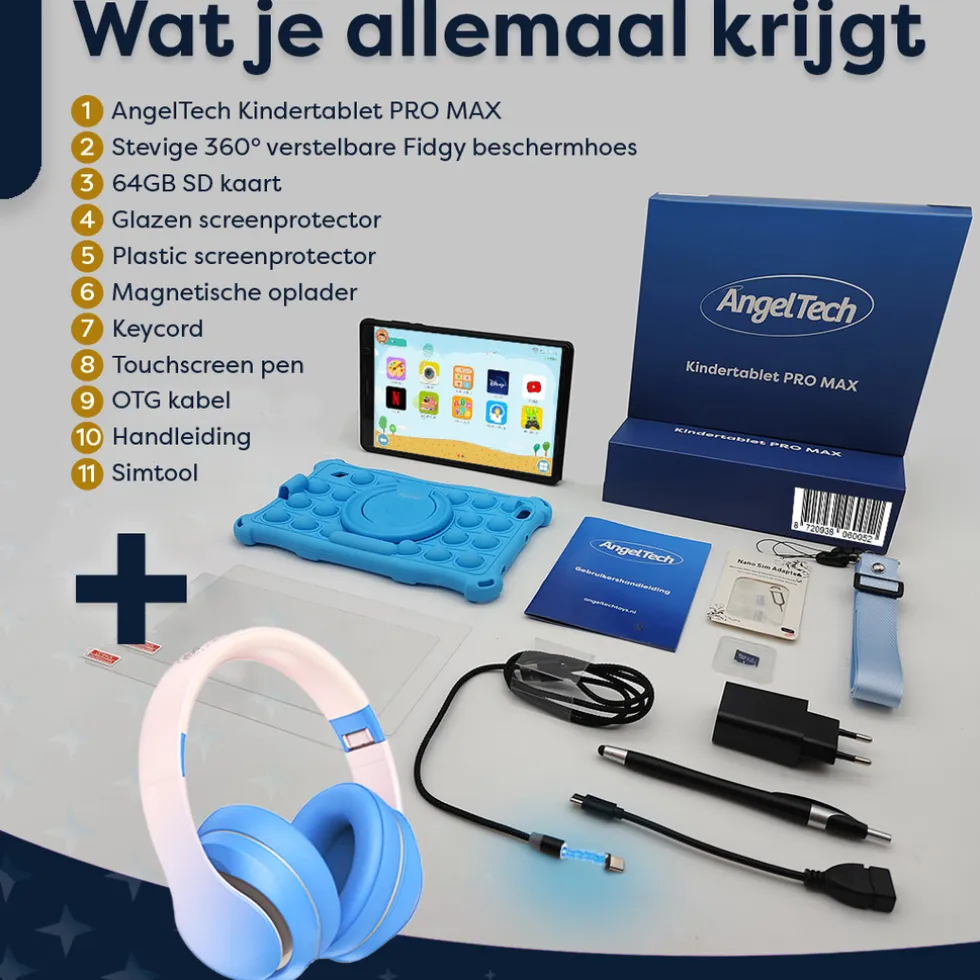 AngelTech Kinderpakket PRO MAX - Kindertablet + Kinderkoptelefoon