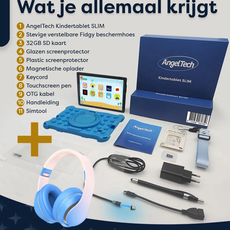 AngelTech Kinderpakket SLIM - Kindertablet + Kinderkoptelefoon