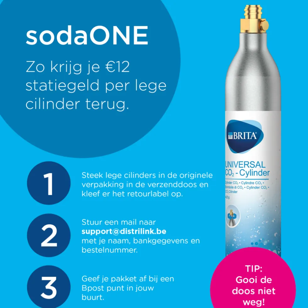 BRITA CO2 Cilinder Gascilinder voor Bruiswatertoestel 2 Stuks Multipack