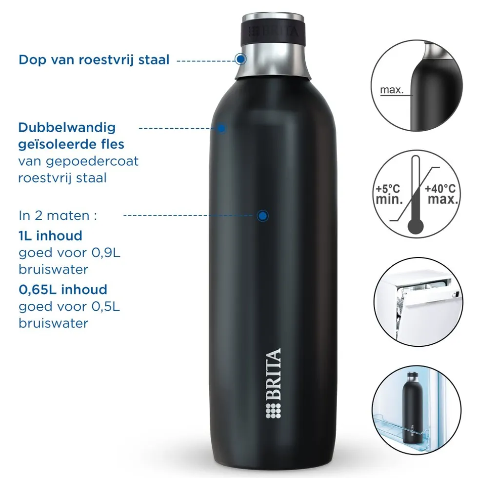 BRITA SodaTRIO RVS Grote Fles Zwart Single Unit