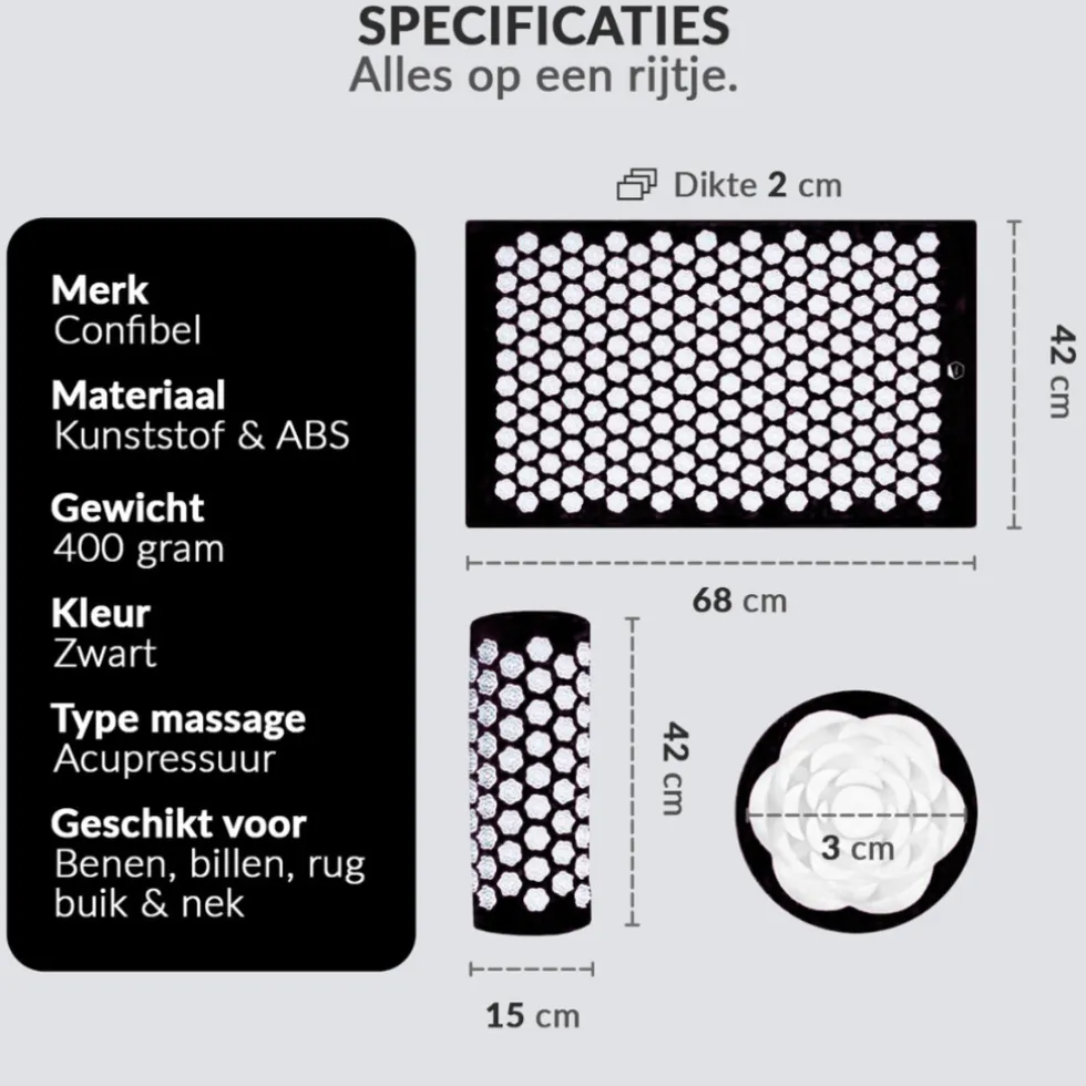 Confibel Acupressure Mat en Kussen Spijkermat + Kussen set + Triggerpoint bal