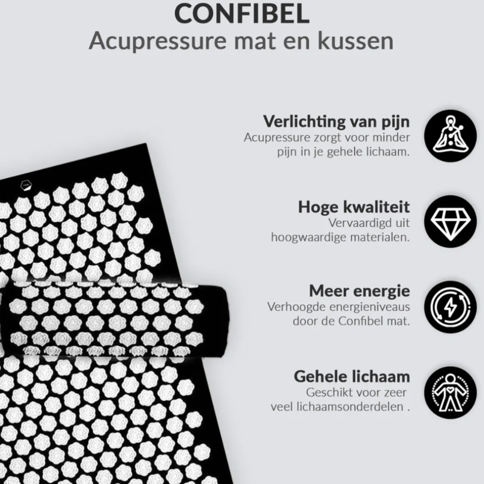 Confibel Acupressure Mat en Kussen Spijkermat + Kussen set + Triggerpoint bal
