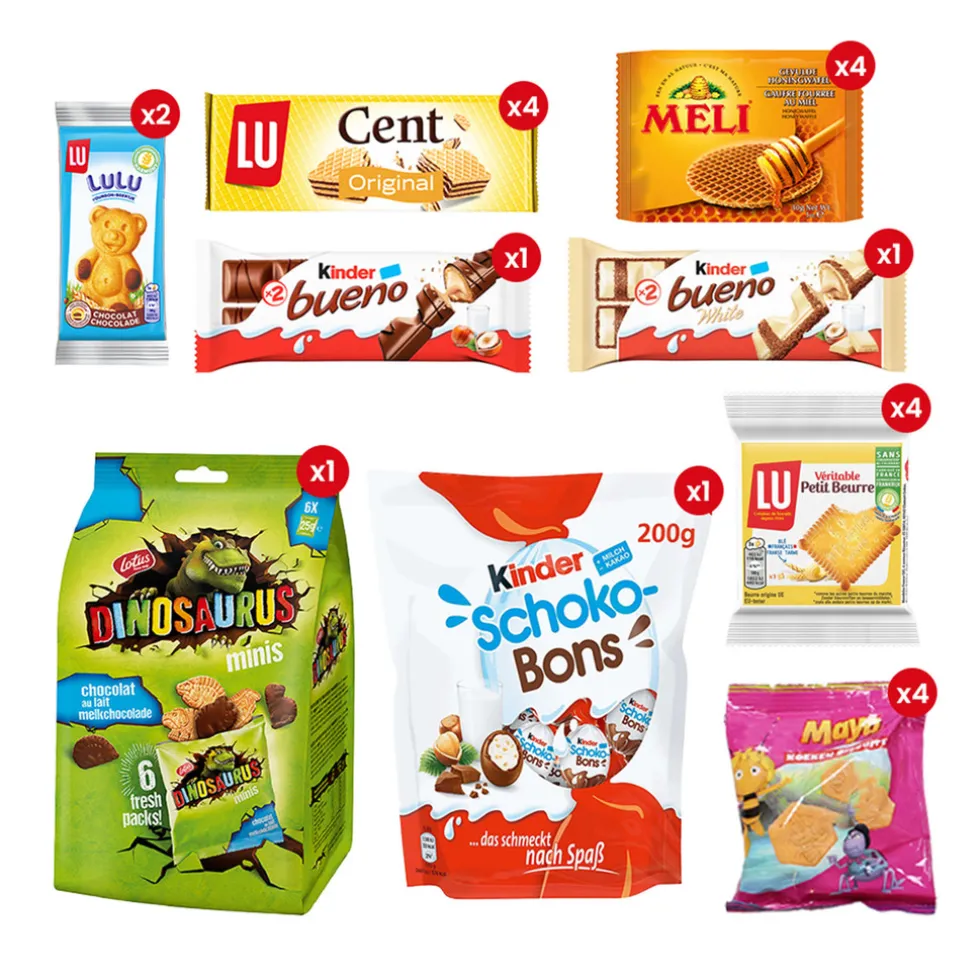 Cookies & snacks maandpakket Jules Destrooper, Lotus, LU, Kinder & Meli