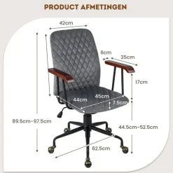 Costway Fluwelen Vintage Bureaustoel Met Kantelbare Rugleuning