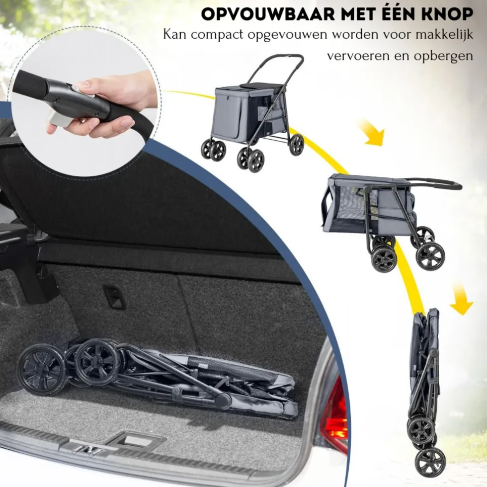 Costway opvouwbare xl hondenbuggy met ademend gaas en opbergvakken