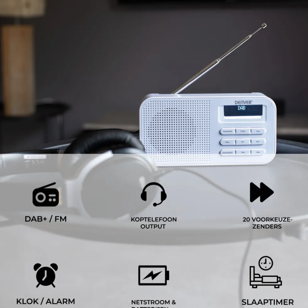 Denver DAB42W Noodradio DAB+/FM-radio met Bluetooth