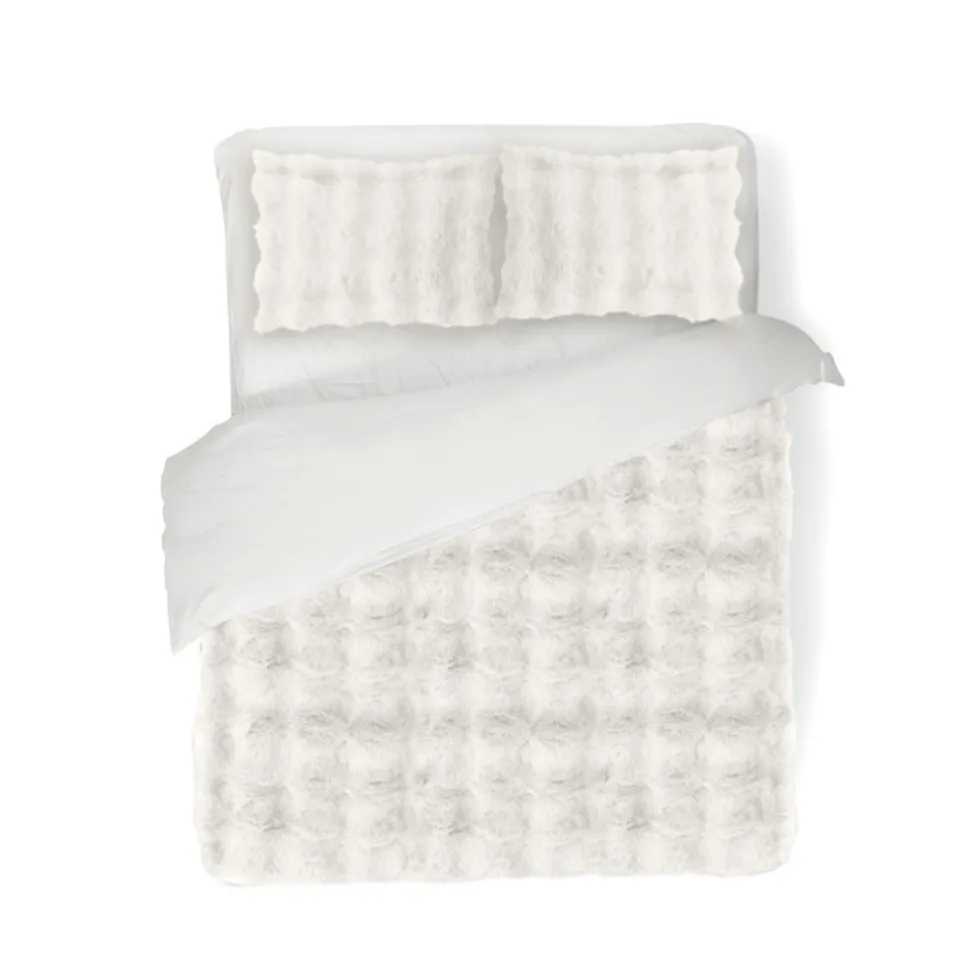 Eleganzzz Dekbedovertrek Bubble Pom Pom Rabbit Fur - off white 240x200/220cm