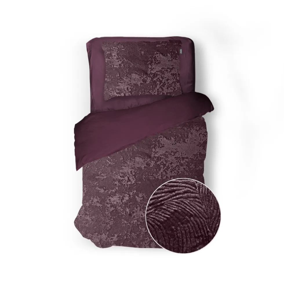 Eleganzzz Dekbedovertrek 3D Embossed Velvet Wave - bordeaux 140x200/220cm