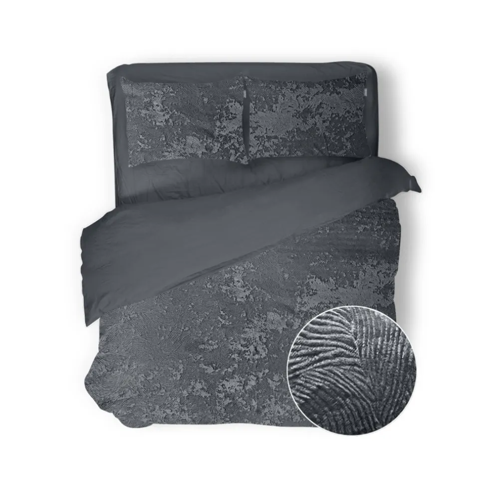 Eleganzzz Dekbedovertrek 3D Embossed Velvet Wave - dark grey 200x200/220cm