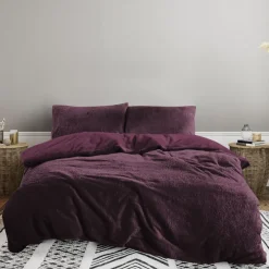 Eleganzzz Dekbedovertrek Teddy Pluche - bordeaux 200x200/220cm