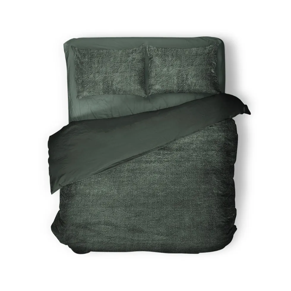 Eleganzzz Dekbedovertrek Teddy Pluche - bottle green 200x200/220cm
