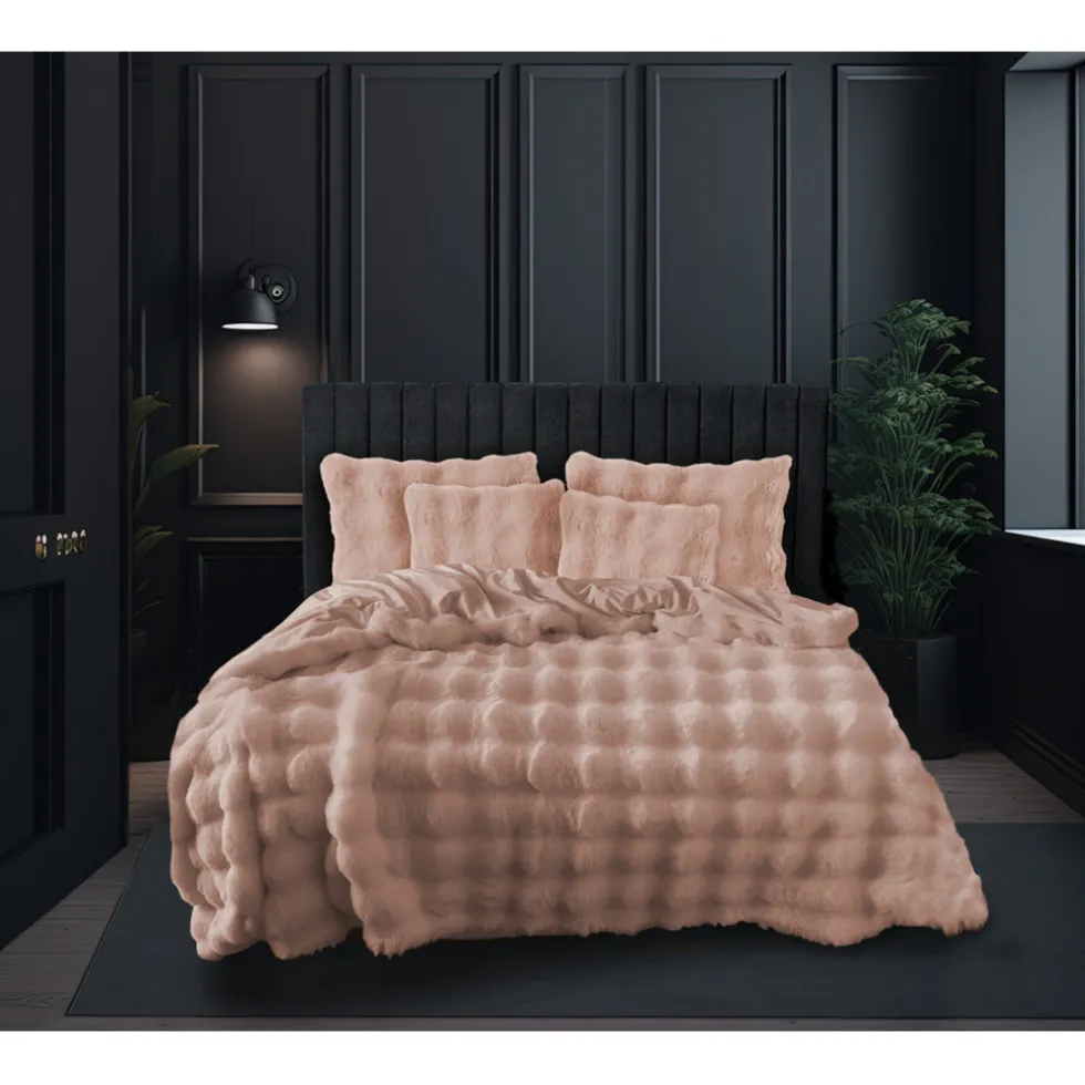 Eleganzzz Dekbedovertrek Bubble Pom Pom Rabbit Fur - pink 140x200/220cm