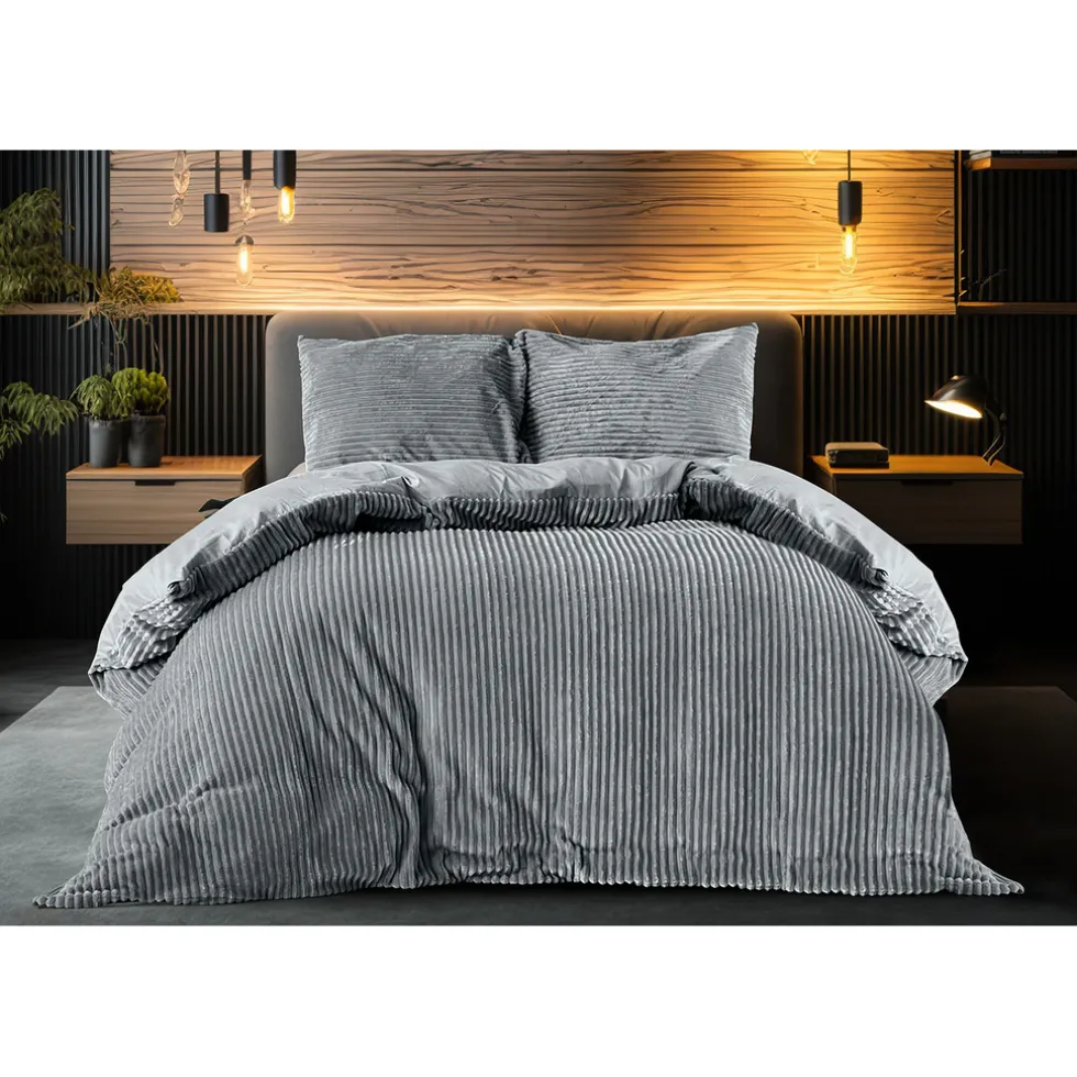 Eleganzzz Dekbedovertrek Teddy Rib Fleece - dark grey 140x200/220cm