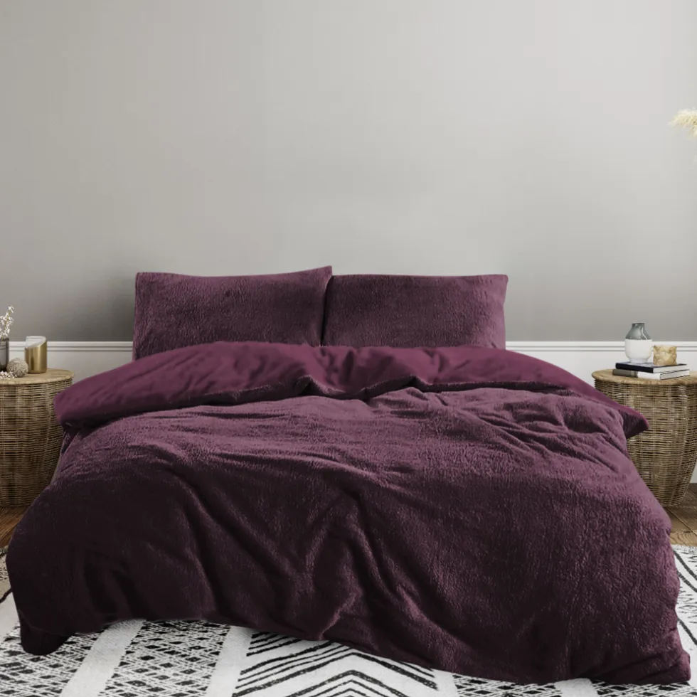 Eleganzzz Dekbedovertrek Teddy Pluche - bordeaux 240x200/220cm