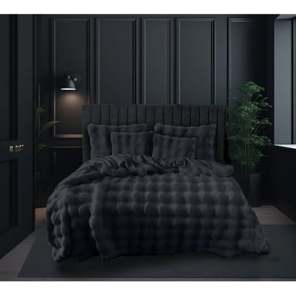Eleganzzz Dekbedovertrek Bubble Pom Pom Rabbit Fur - dark grey 200x200/220cm