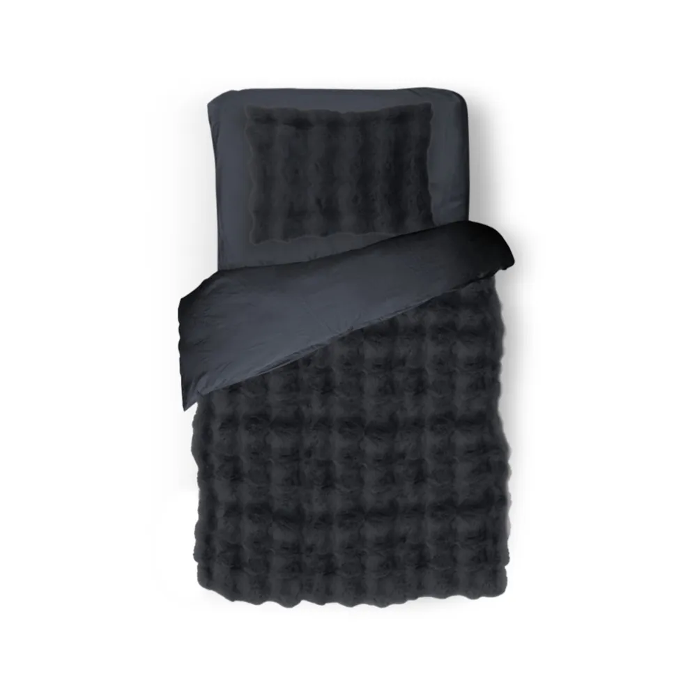 Eleganzzz Dekbedovertrek Bubble Pom Pom Rabbit Fur - dark grey 140x200/220cm