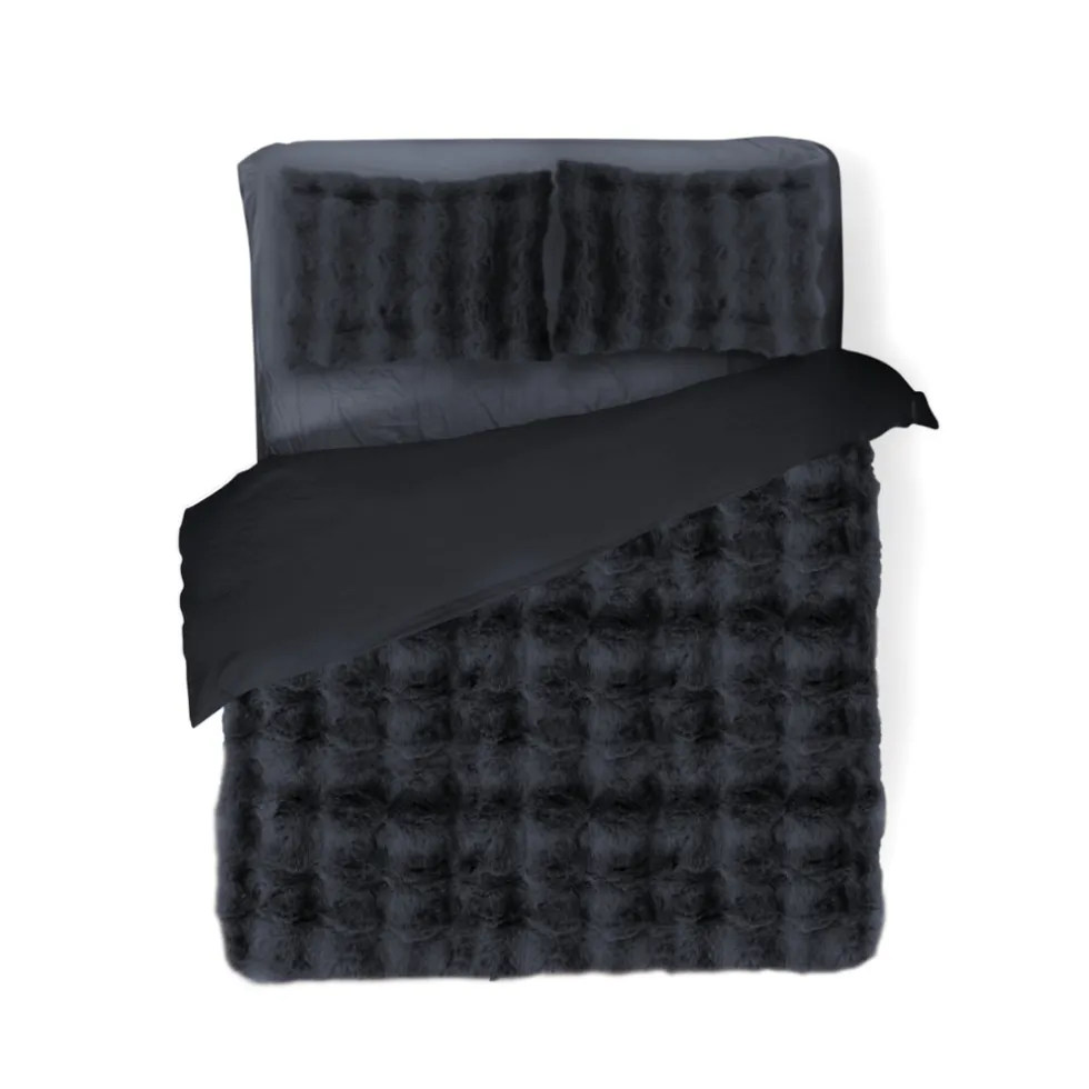 Eleganzzz Dekbedovertrek Bubble Pom Pom Rabbit Fur - dark grey 240x200/220cm