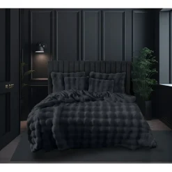 Eleganzzz Dekbedovertrek Bubble Pom Pom Rabbit Fur - dark grey 240x200/220cm
