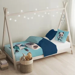 Eleganzzz Kinder Dekbedovertrek Micropercal Panda Power - blue 140x220/240cm