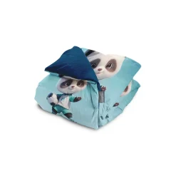 Eleganzzz Kinder Dekbedovertrek Micropercal Panda Power - blue 140x220/240cm
