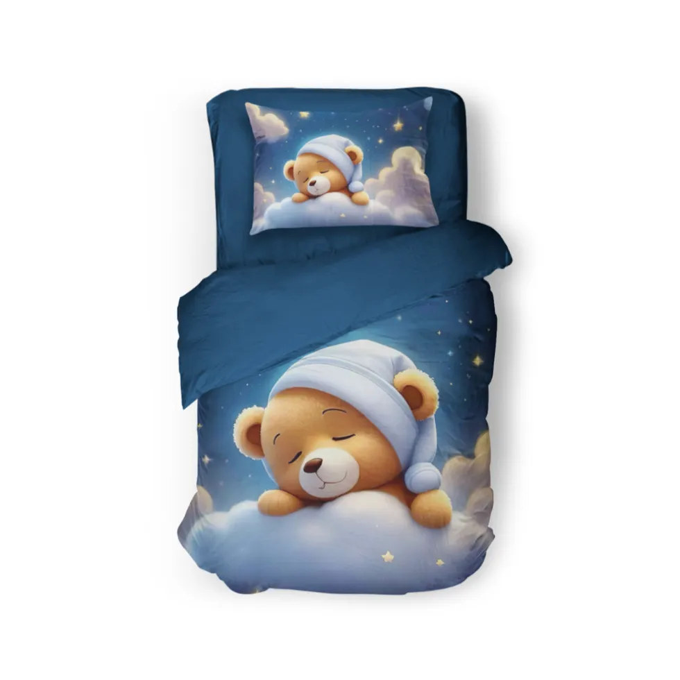 Eleganzzz Kinder Dekbedovertrek Micropercal Snuggle Bear - blue 140x220/240cm