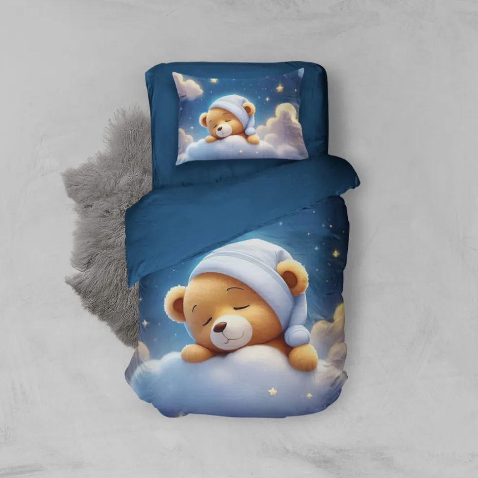Eleganzzz Kinder Dekbedovertrek Micropercal Snuggle Bear - blue 140x220/240cm