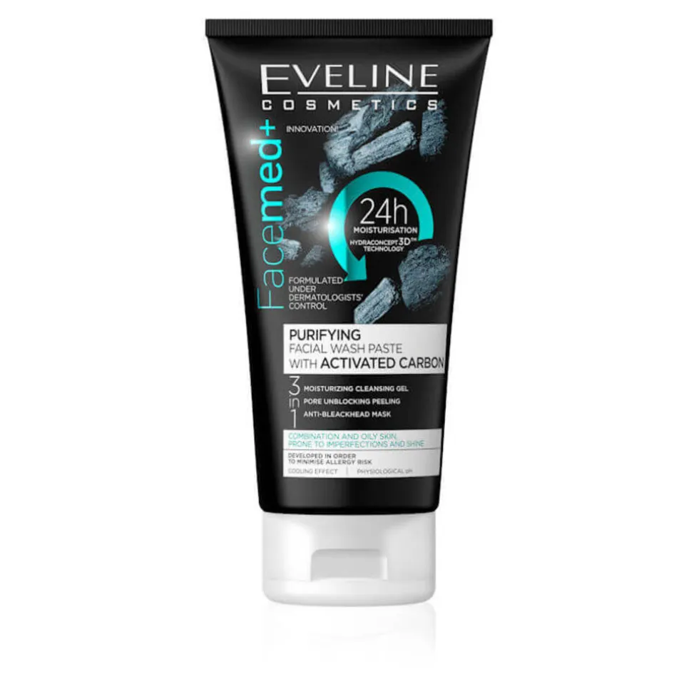 Eveline Cosmetics Facemed+ Purifying Facial Wash Paste With Activated Carbon 3in1