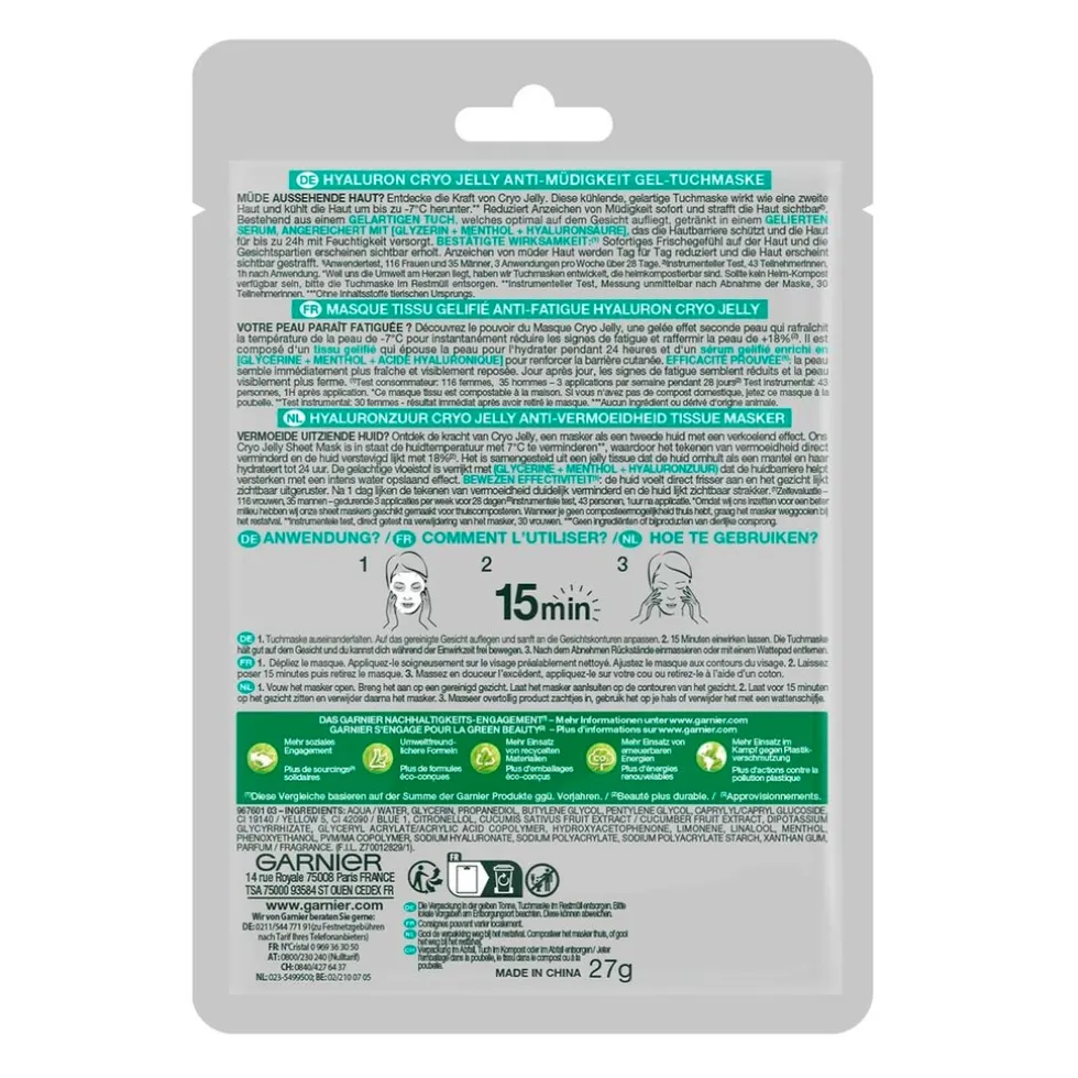 Garnier SkinActive Cryo Jelly Anti-Vermoeidheid Gezichtsmasker met Hyaluronzuur