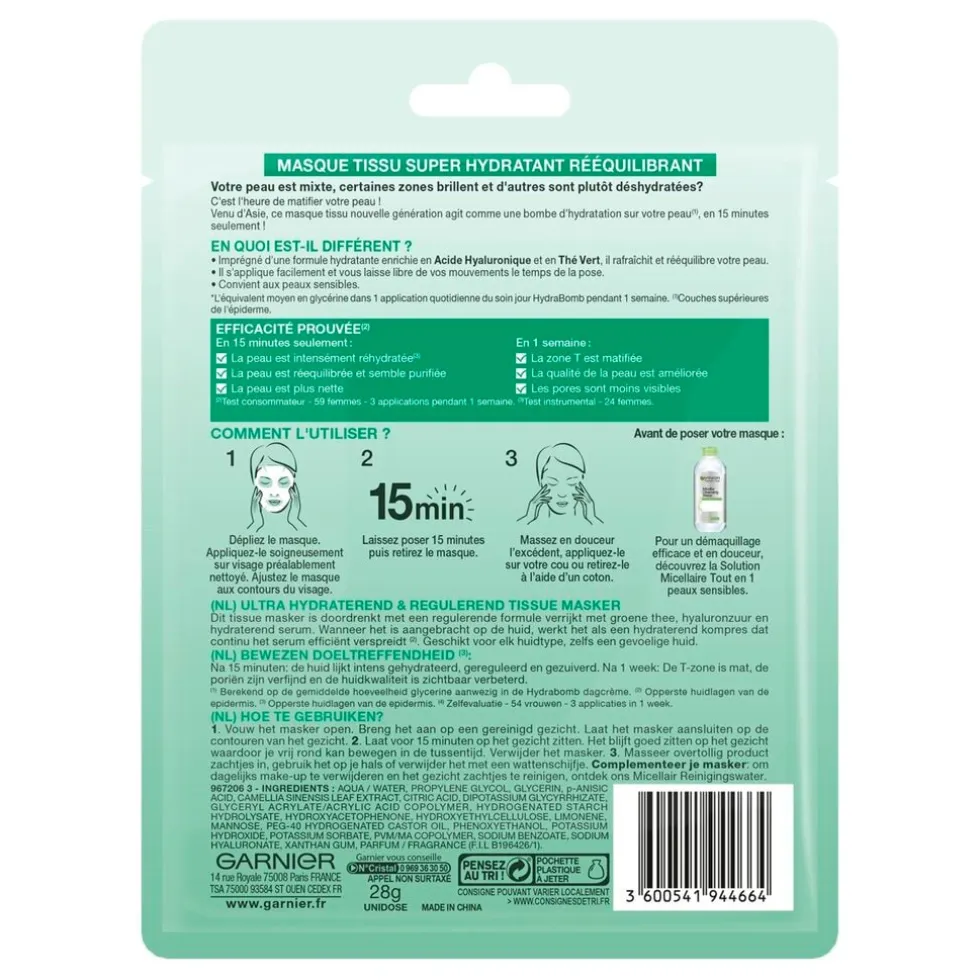 Garnier SkinActive Hydra Bomb Groene Thee Tissuemasker