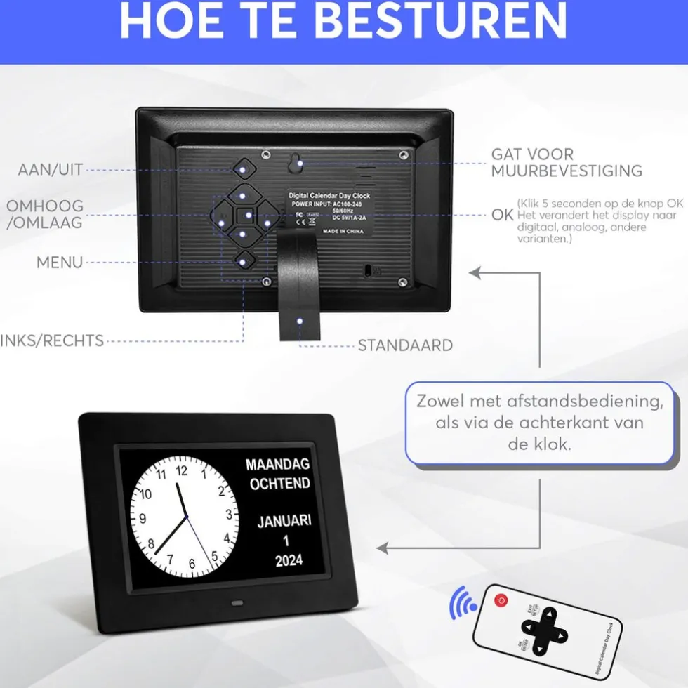 GEASY Dementieklok met 24 Alarmfuncties
