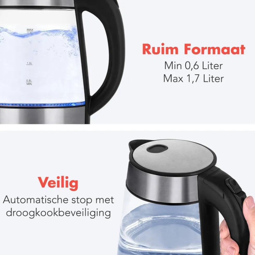 KitchenBrothers Glazen Waterkoker met LED