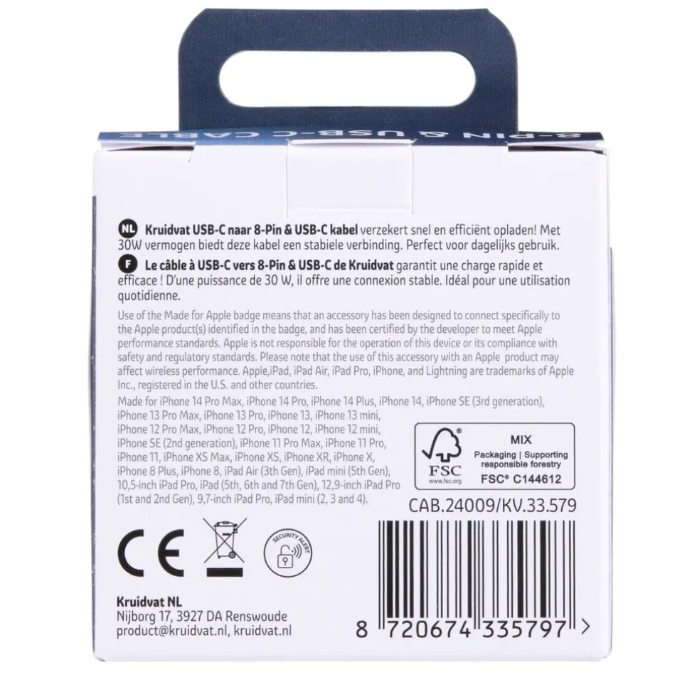 Kruidvat Dual 30W USB-C-naar-8-pin Kabel