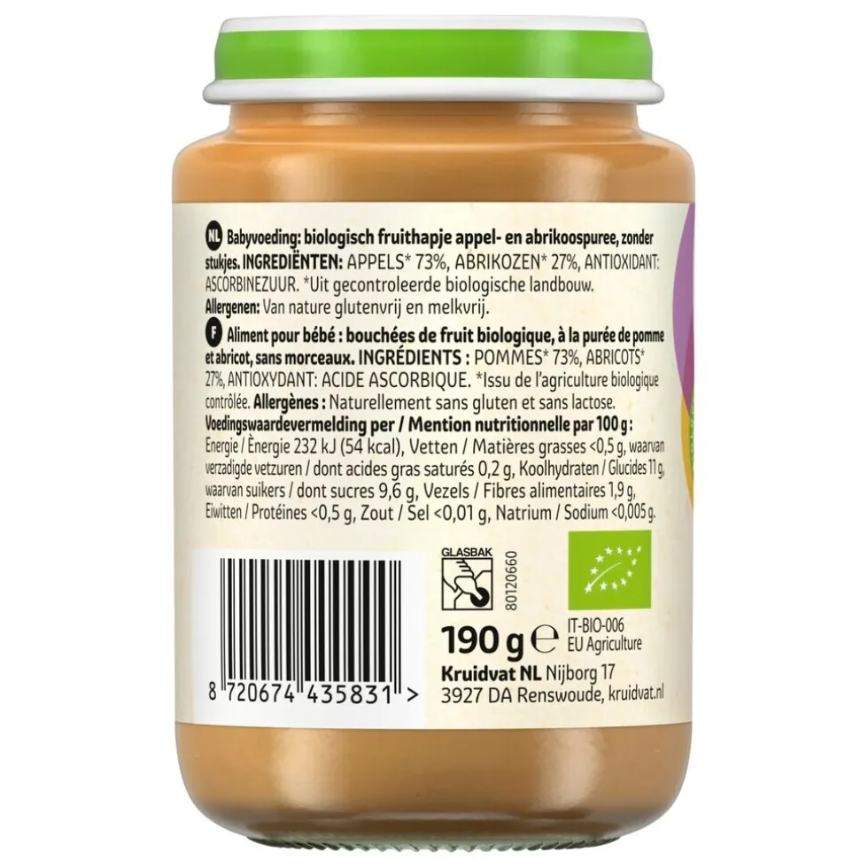 Kruidvat 6+M Bio Appel & Abrikoos Fruithapje