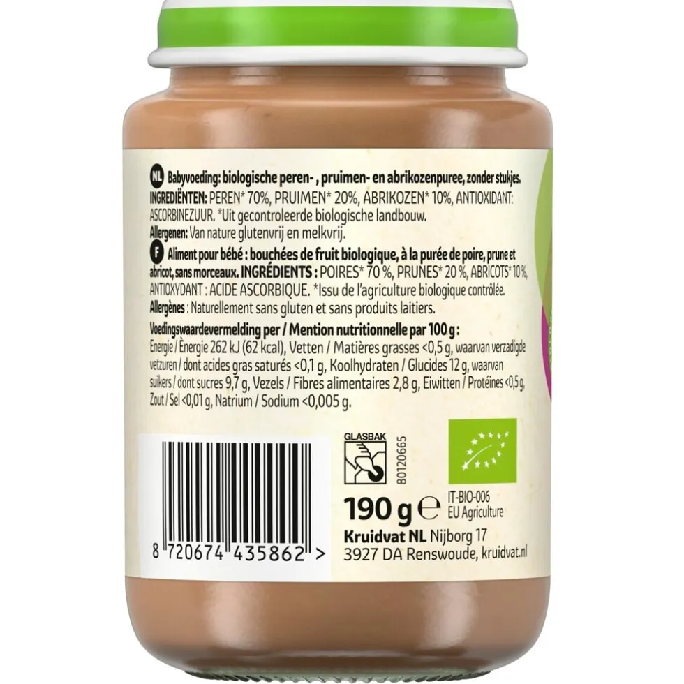 Kruidvat 8+M Bio Peer, Pruim & Abrikoos Fruithapje