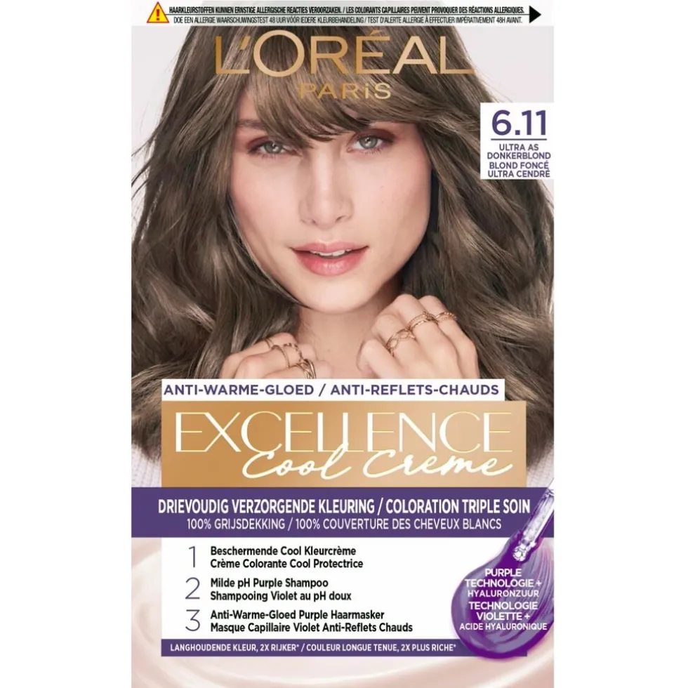 L'Oréal Paris Excellence Cool Crème 6.11 Ultra As Donkerblond Permanente Haarkleuring