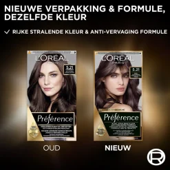 L'Oréal Paris Préférence 5.21 Koel Lichtbruin Permanente Haarkleuring