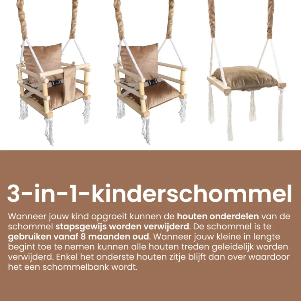 Lovegifts Luxe Houten 3 in 1 Meegroei Babyschommel en Kinderschommel