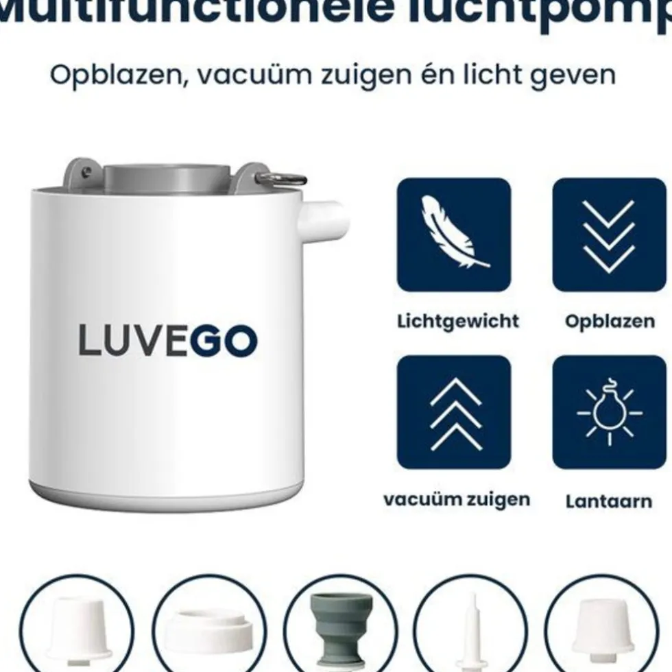Luvego luchtbed pomp MINI PUMP - Oplaadbare luchtbedpomp - 400LM lantaarn - 3-in-1