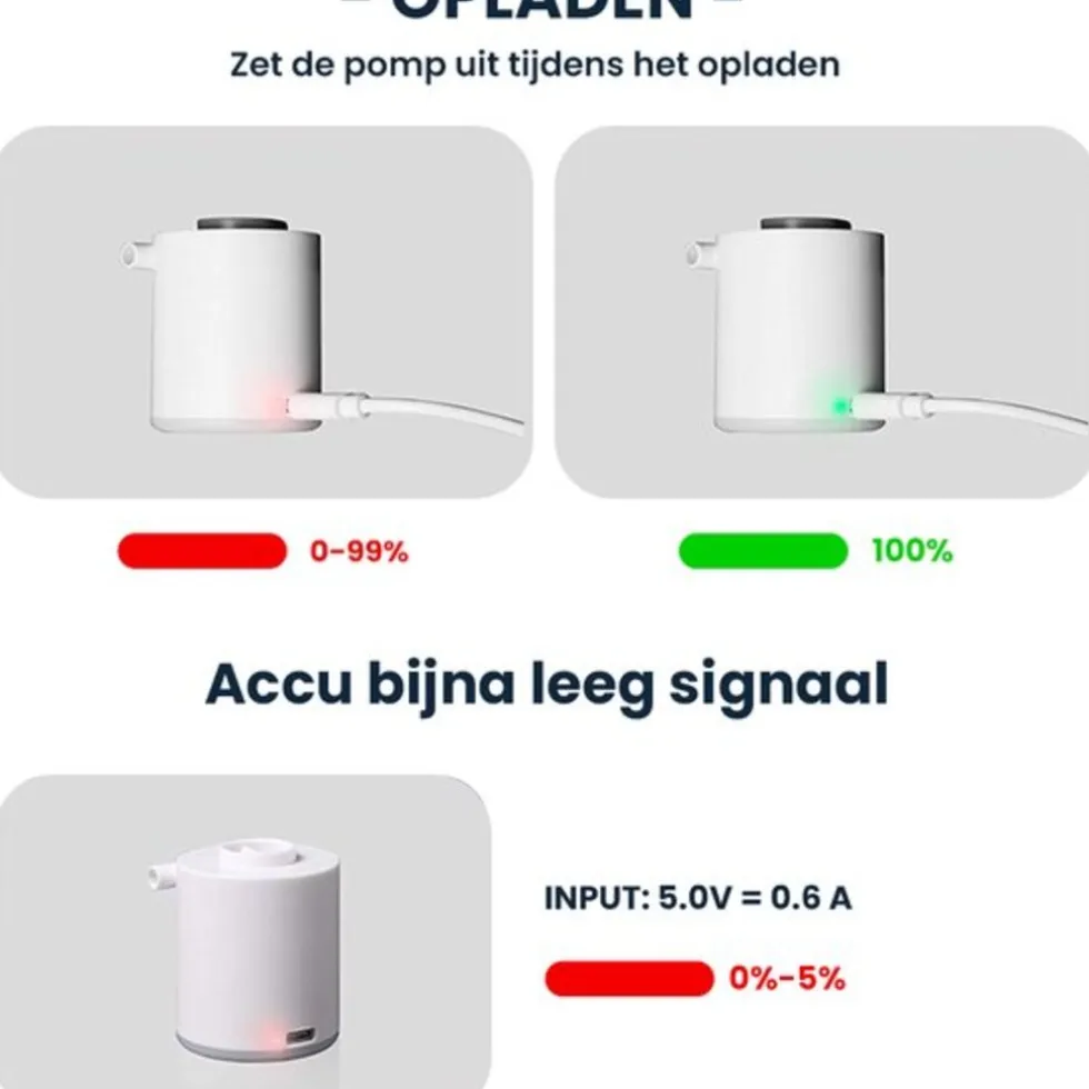 Luvego luchtbed pomp MINI PUMP - Oplaadbare luchtbedpomp - 400LM lantaarn - 3-in-1