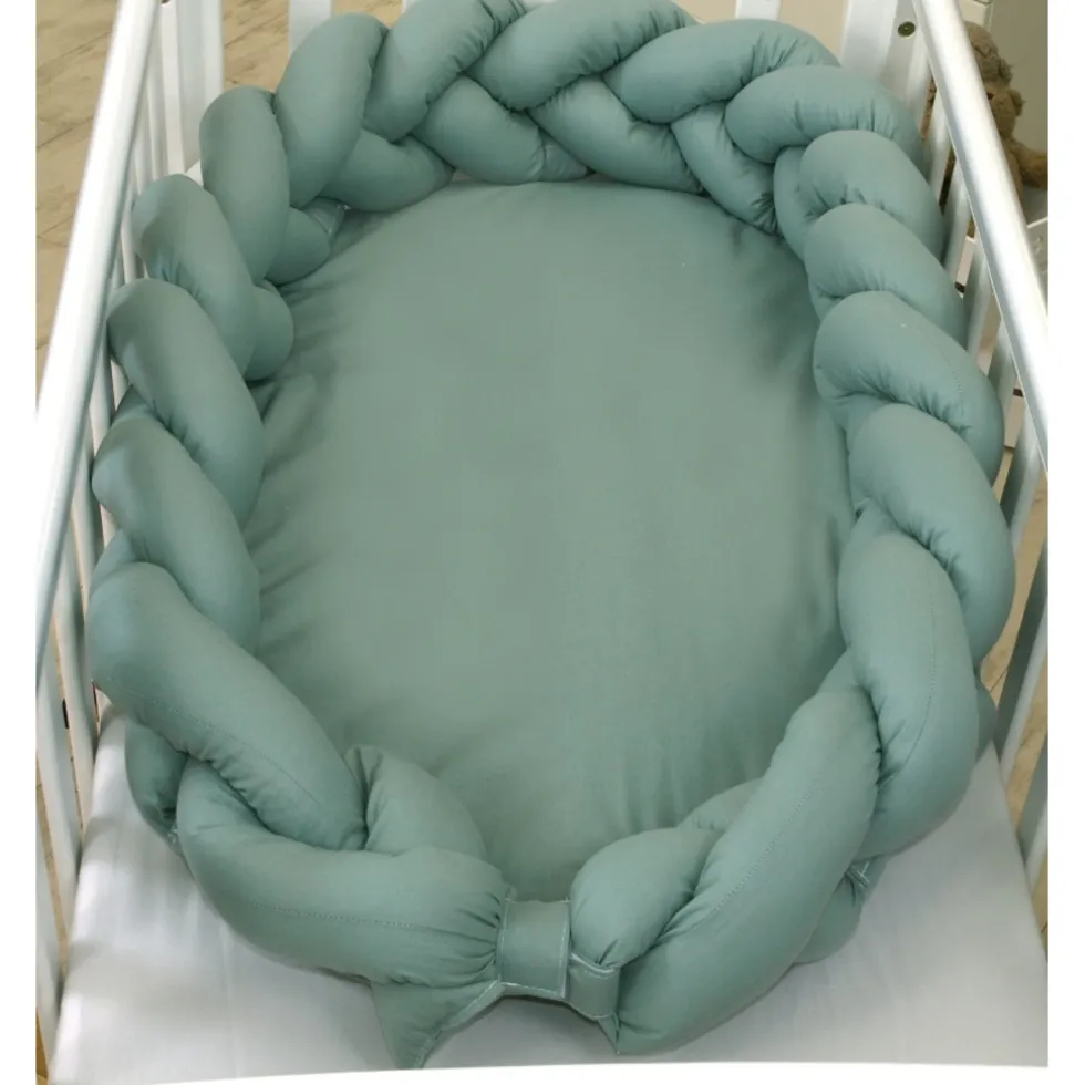 MamaLoes Amy Pure Stonegreen 2-in-1 Babynest en Braided Bedbumper