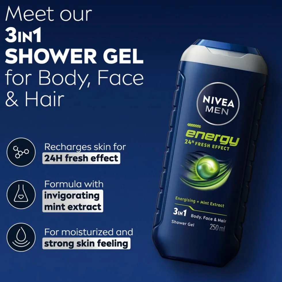 NIVEA Men Energy 24H Fresh Effect 3-in-1 Douchegel