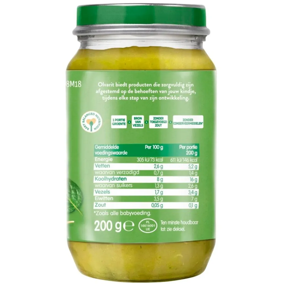 Olvarit 8+M Pasta Spinazie Zalm Maaltijdpotje