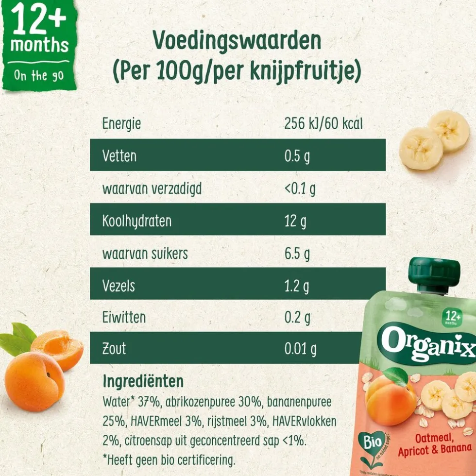 Organix 12+M Havermout, Abrikoos & Banaan Knijpfruit