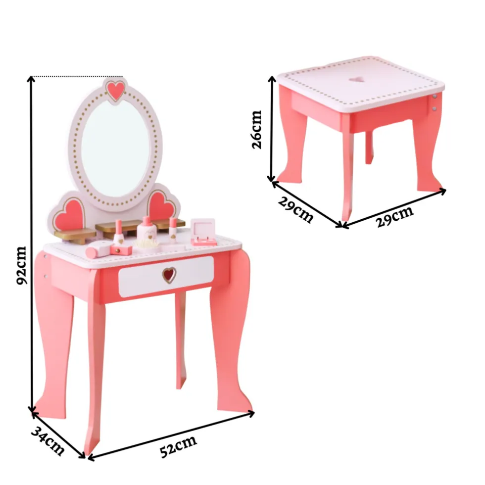 Rijoka Houten Kaptafel Make up Dresser met Krukje en Spiegel