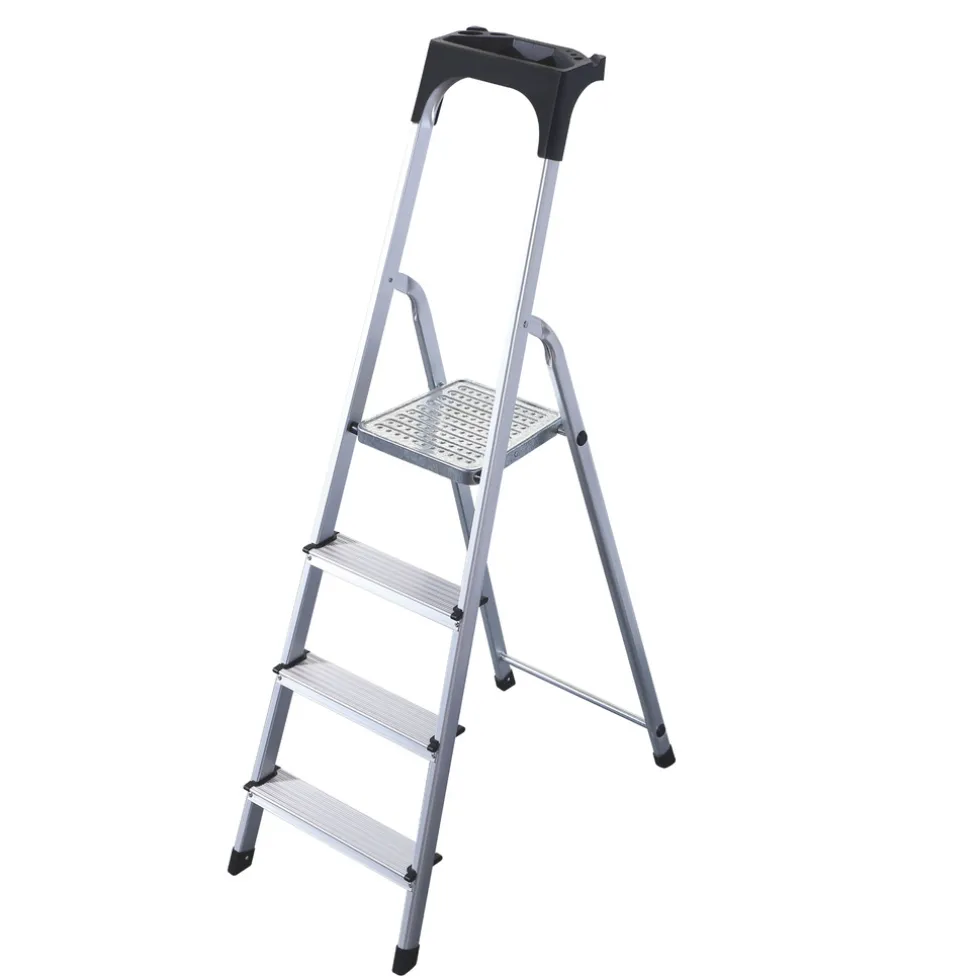 Rijoka Huishoudtrap Aluminium 4 treden Anti Slip Treden Opbergkapje