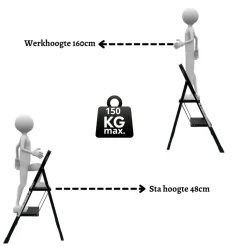 Rijoka Keukentrap Inklapbaar 2 Treden Huishoudtrap Anti slip treden