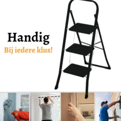 Rijoka Keukentrap Inklapbaar 3 Treden Huishoudtrap Anti Slip Treden