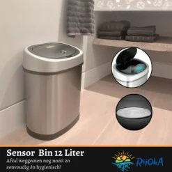 Rijoka Prullenbak met Sensor 12 Liter RVS Soft Close Vingerafdrukvrij