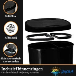 Rijoka Prullenbak Sensor Dubbel 50 Liter Recycle Soft Close Vingerafdrukvrij